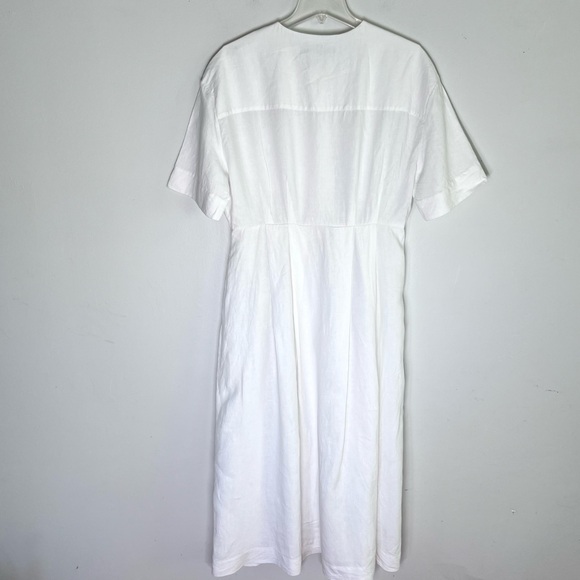 Jenni Kayne  Day Linen Midi-Dress Button Front Short Sleeves in White Sz L - Picture 4 of 9